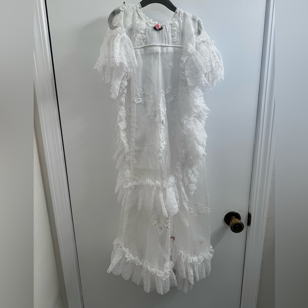 Vintage Baby Christening White Lace Ruffle Dress Size 12-18 months